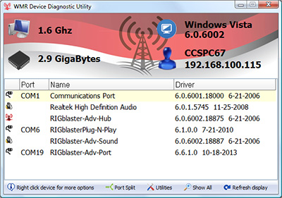 WMR Diagnostics Main Screen