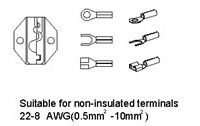Suitable for non-insulated terminals. 22-8 AWG (0.5mm-10mm)